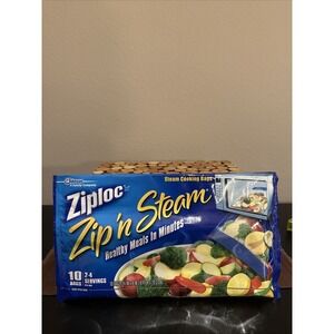 Ziploc Zip 'n Steam Cooking Bags Medium 10 Bags 2-4 Servings Per Bag NEW Sealed